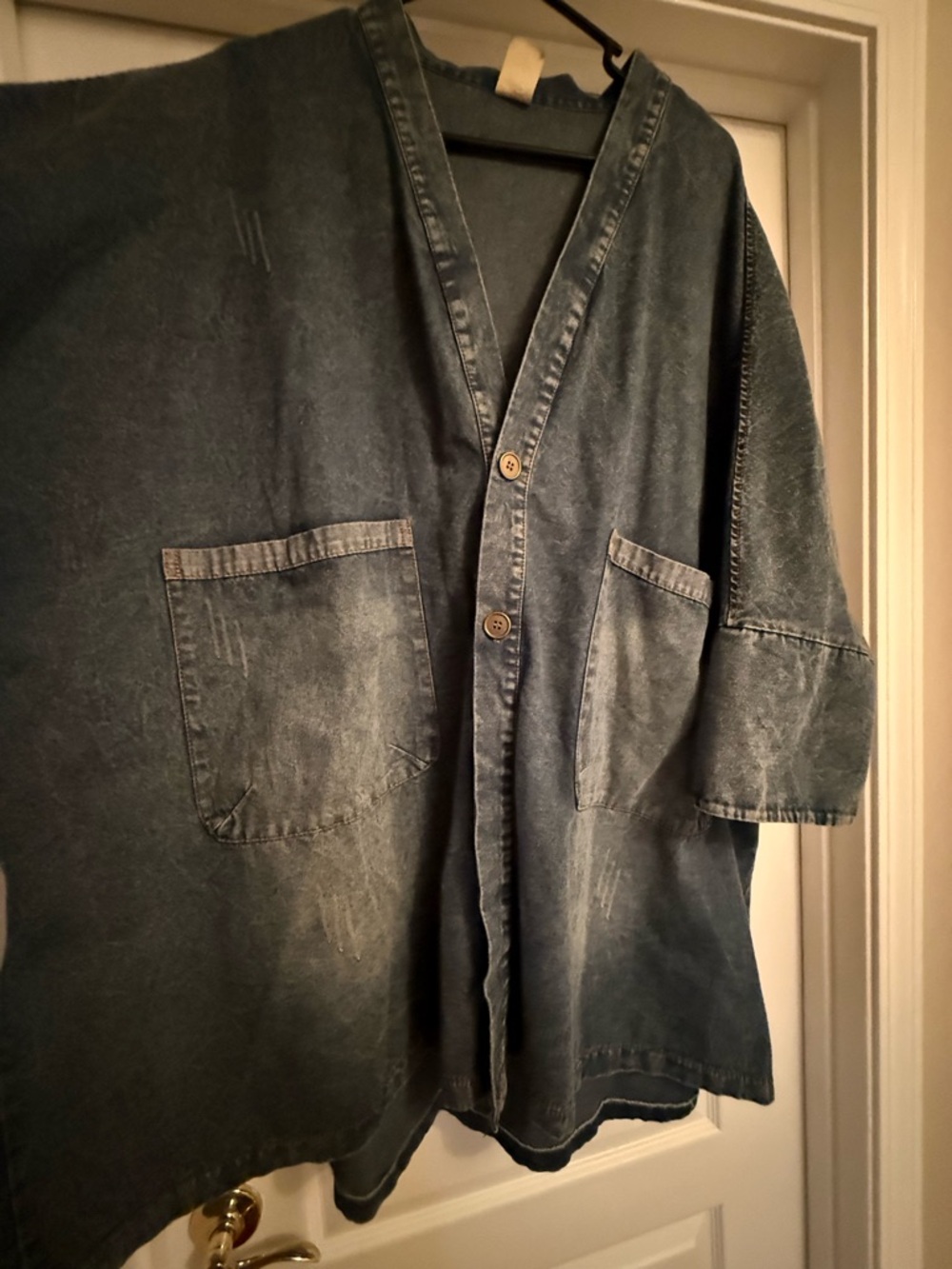 Oversized Denim Shacket Jacket in Faded Blue - Picture 5 of 10